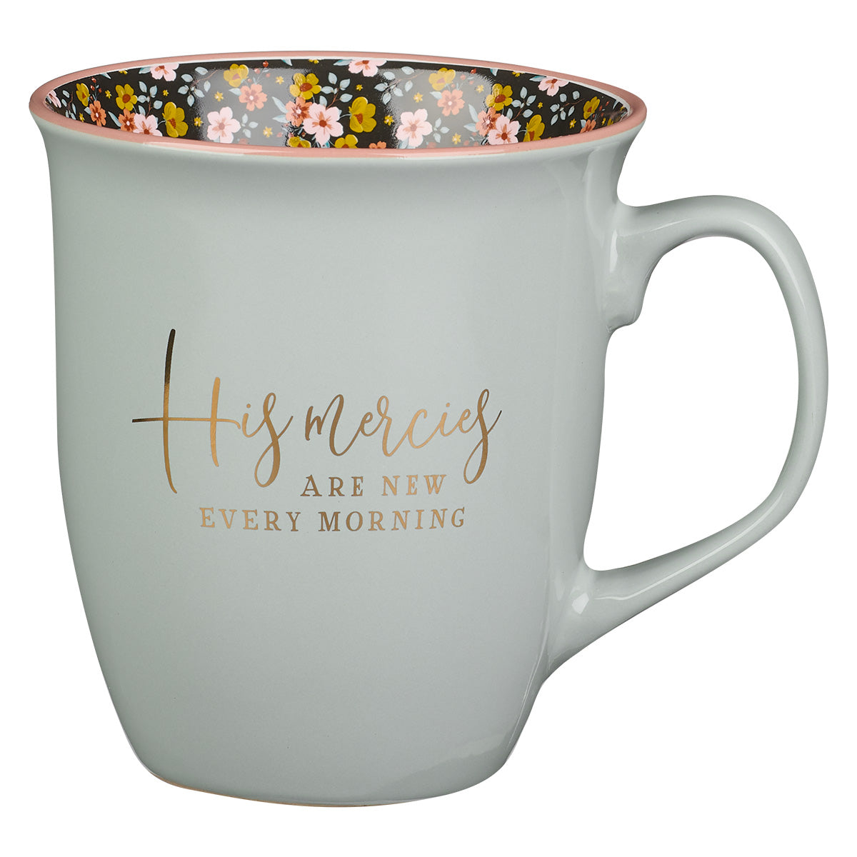 His Mercies Are New Every Morning Grey With Flower Interior Ceramic Mug