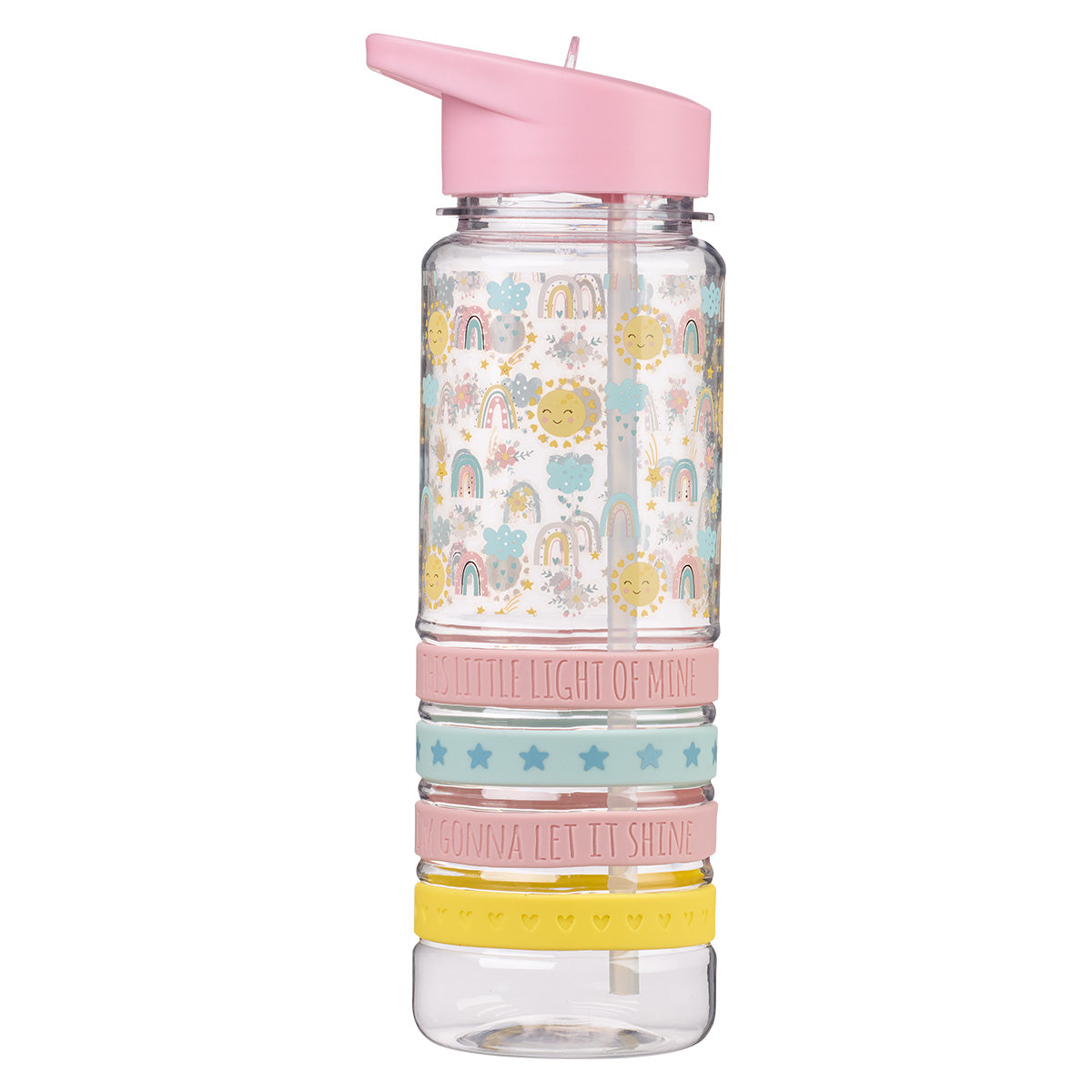 This Little Light Of Mine Plastic Water Bottle With Pastel Silicon Wrist Straps