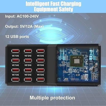 12-Port 60W Multiple USB Charging Station