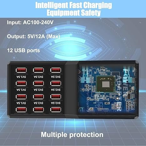 12-Port 60W Multiple USB Charging Station