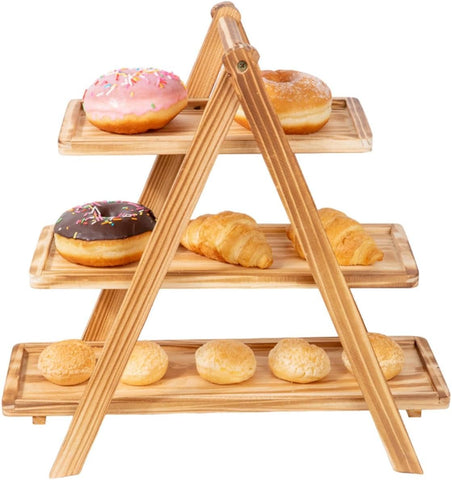 Wooden A-Frame Display Stand With Serving Trays (3 Tier) - Alt View