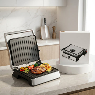 2200W Double-Sided Electric Steak Grill with 180° Rotating Plates