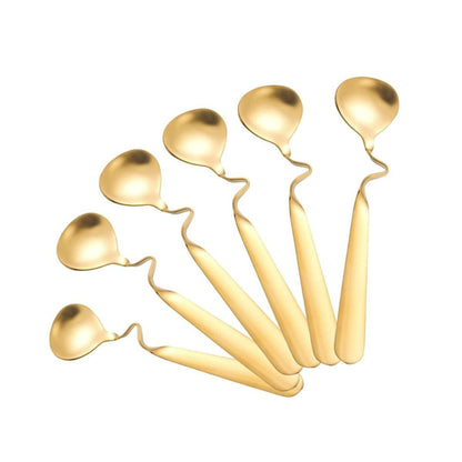 Curved Coffee Spoon Set (6 pcs)(14cm)(Gold)