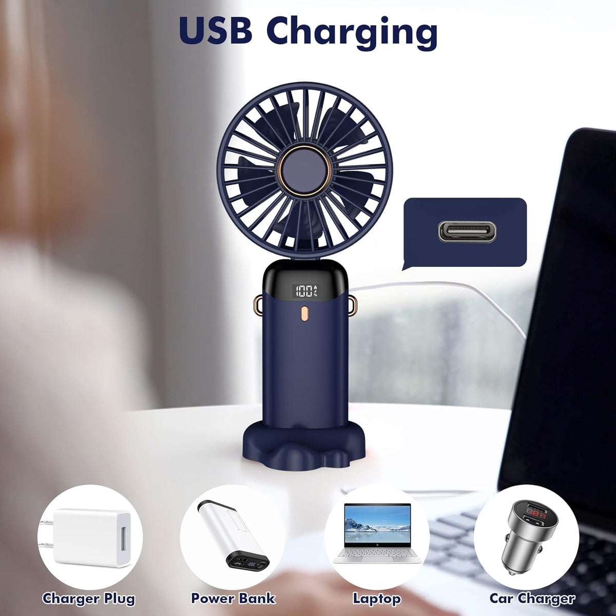 Mini Portable Fan USB Rechargeable With Digital Display