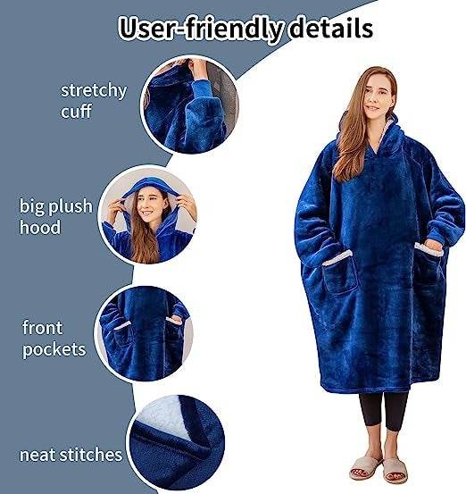 Longer Fleece Huggle Hoodie (Navy) - DMC Wholesale