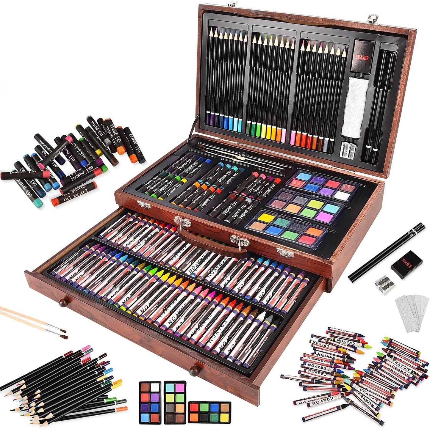 Deluxe Art Set In Wooden Case With Drawer And Handle