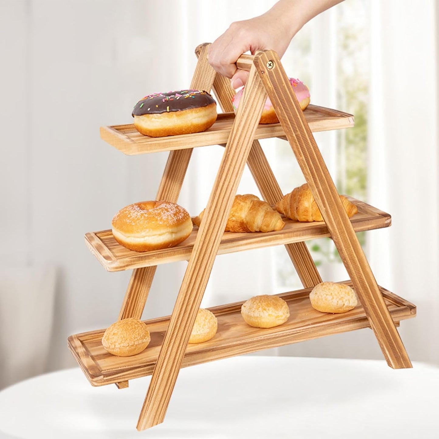 Wooden A-Frame Display Stand With Serving Trays (3 Tier)