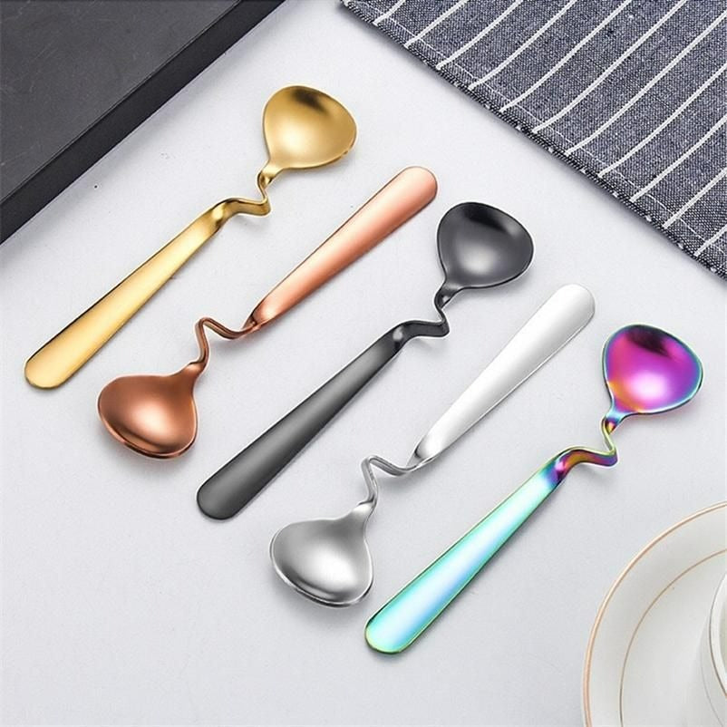 Curved Coffee Spoon Set (6 pcs)(14cm)(Gold)