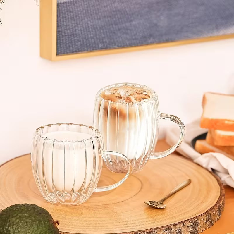 Double Wall Glass Coffee Mugs Set (450ml)