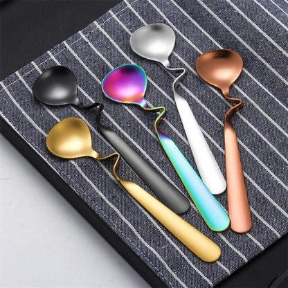 Curved Coffee Spoon Set (6 pcs)(14cm)(Rose Gold)