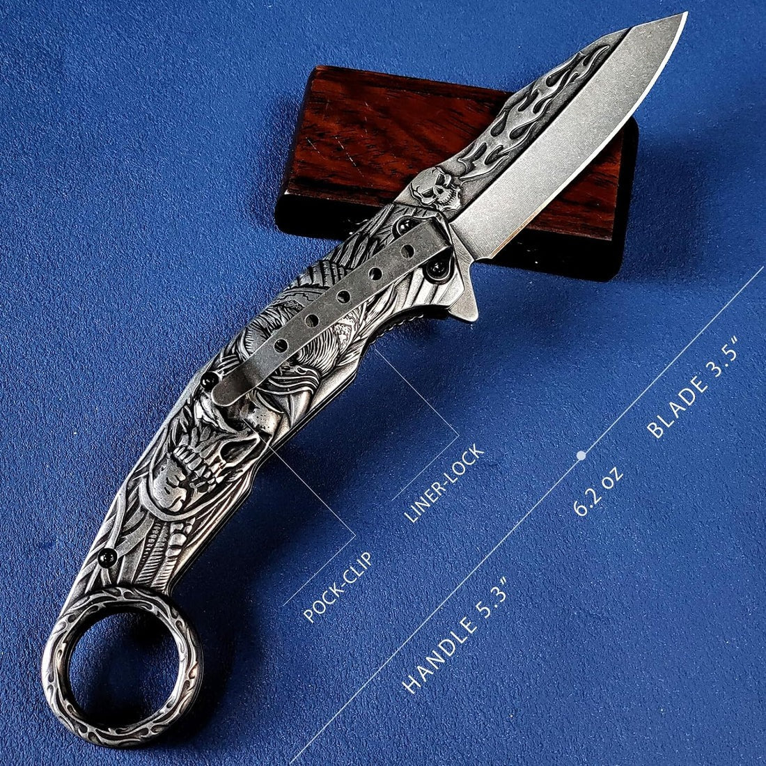 3D Skull Eagle Plated Titanium Folding Knife