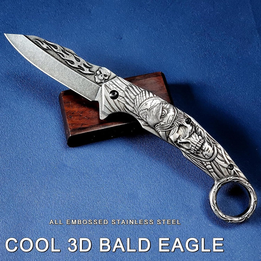 3D Skull Eagle Plated Titanium Folding Knife