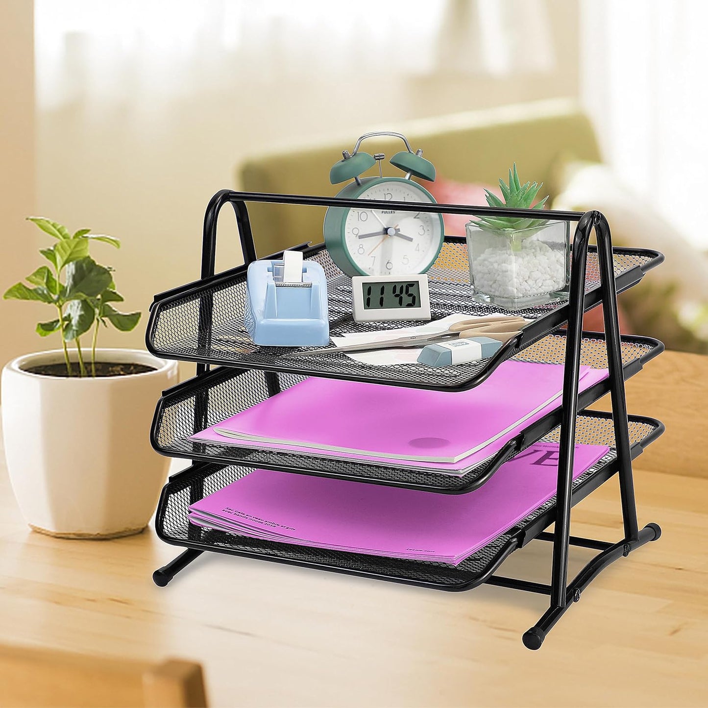 Metal Mesh Paper Tray Desk Organiser (3 Tier)