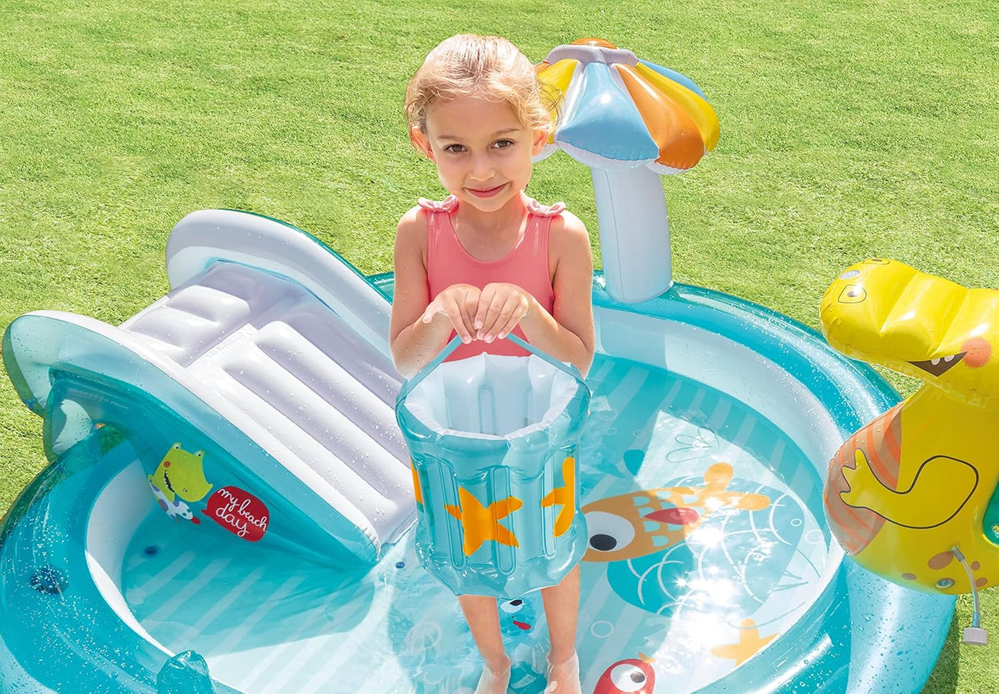 Inflatable Gator Slide Fountain Swimming Pool