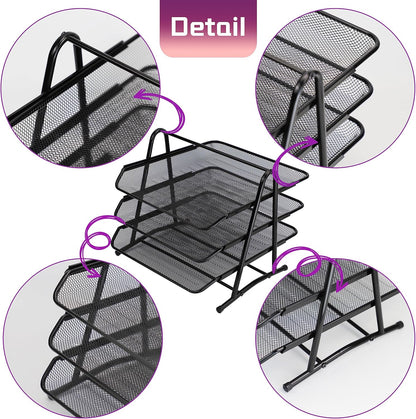 Metal Mesh Paper Tray Desk Organiser (3 Tier)