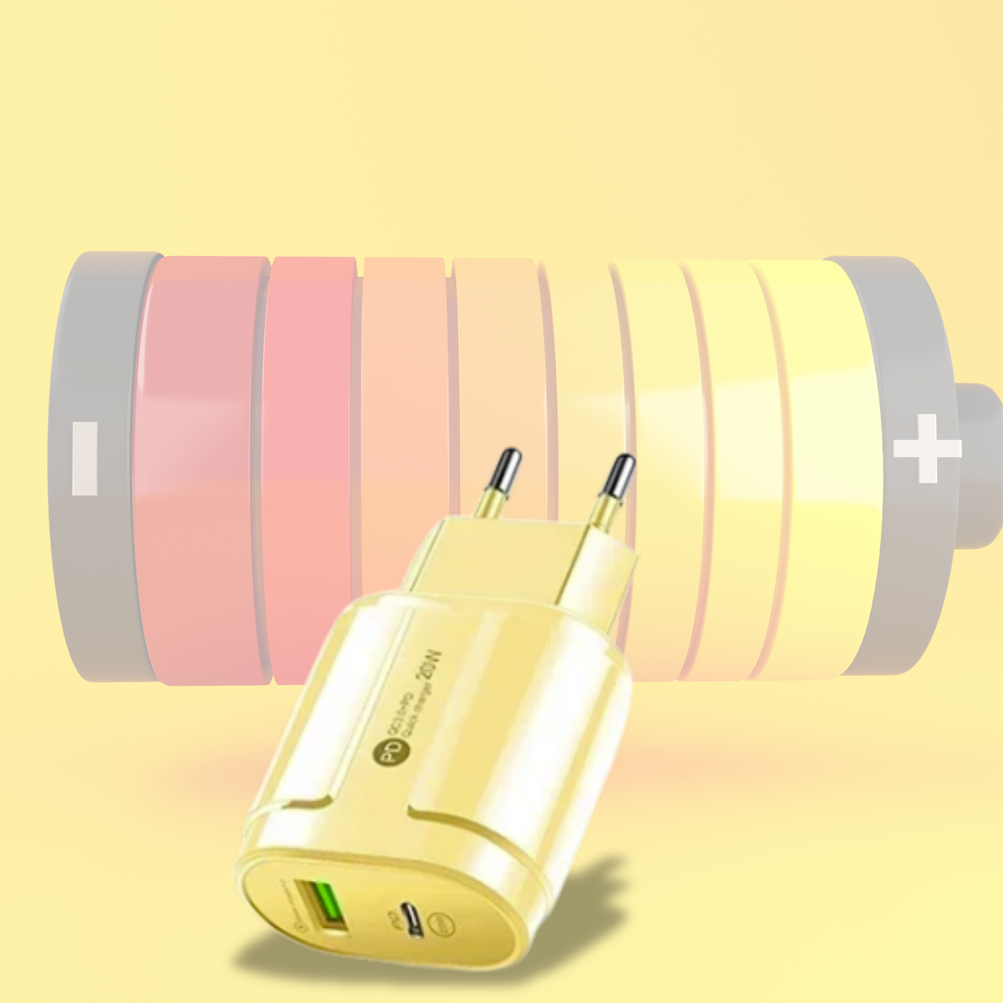 Dual Port Fast Charger (USB & Type-C)(Yellow)