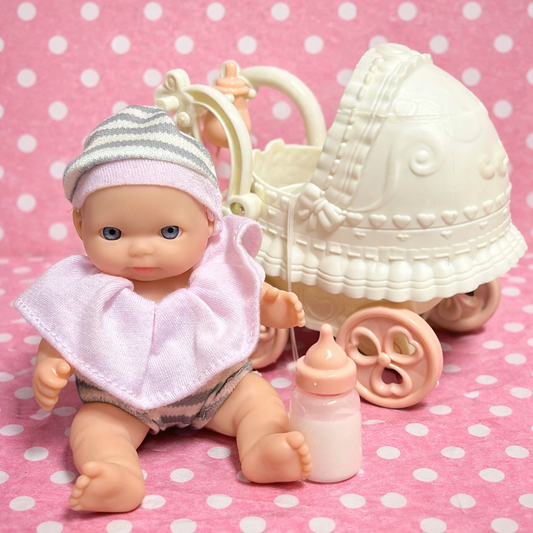 Baby Doll With Carriage And Bottle Toy Set (3 pcs)