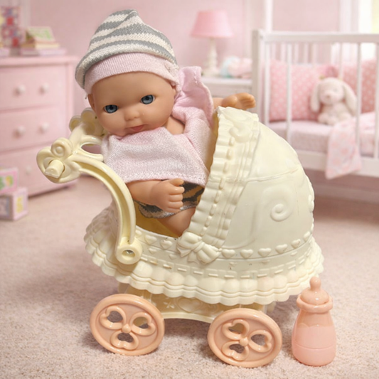 Baby Doll With Carriage And Bottle Toy Set (3 pcs)
