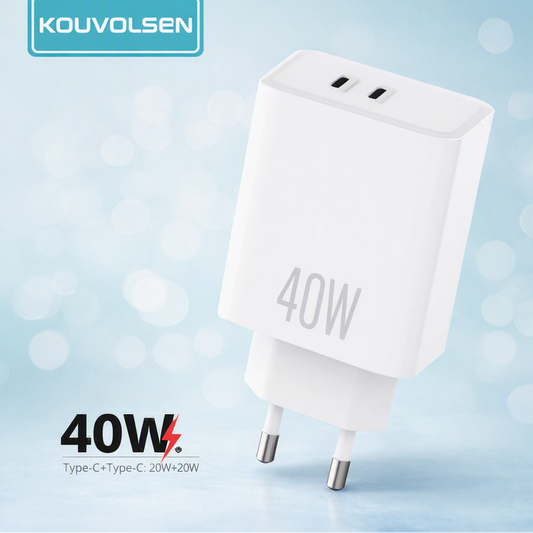 40W Dual USB-C Quick Charger Travel Adapter