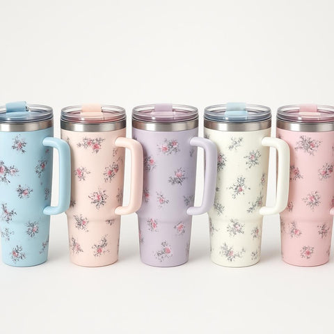 Pastel Floral Insulated Tumbler With Lid (1200ml) - Alt View