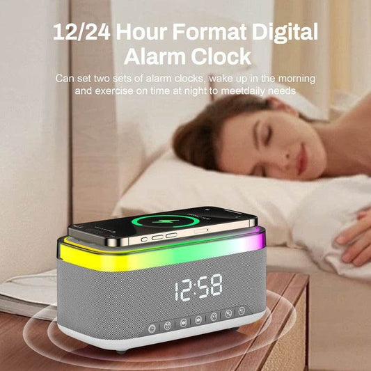 Smart Home Wireless Charging Stand, Speaker, and Digital Clock - DMC Wholesale