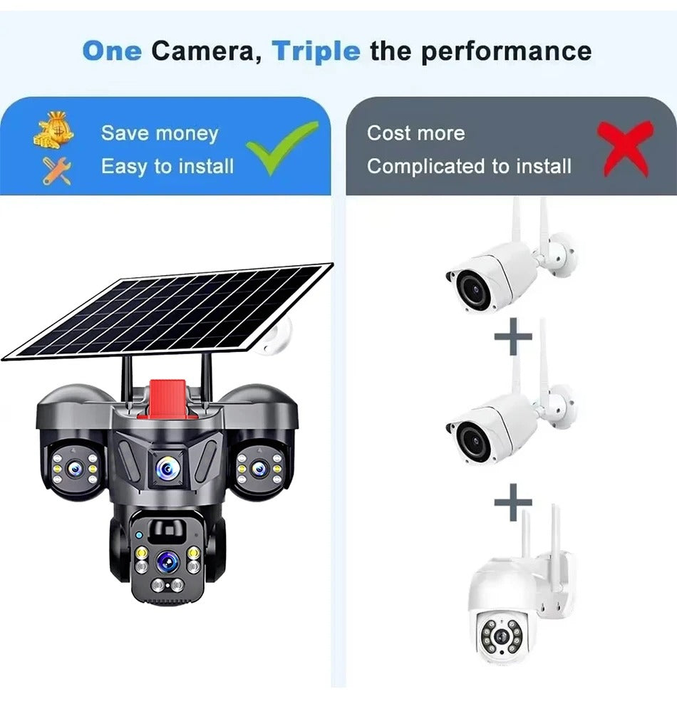 Triple Lens Camera WiFi Solar Security PTZ Camera