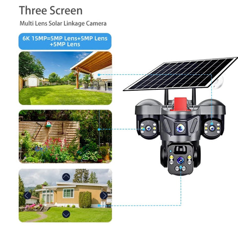 Triple Lens Camera WiFi Solar Security PTZ Camera - Alt View