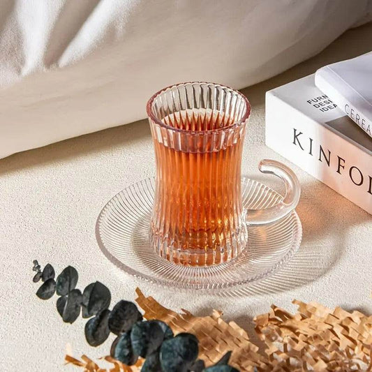 Striped Turkish Tea Cup and Saucer Set (110ml)(6 Cups) - DMC Wholesale