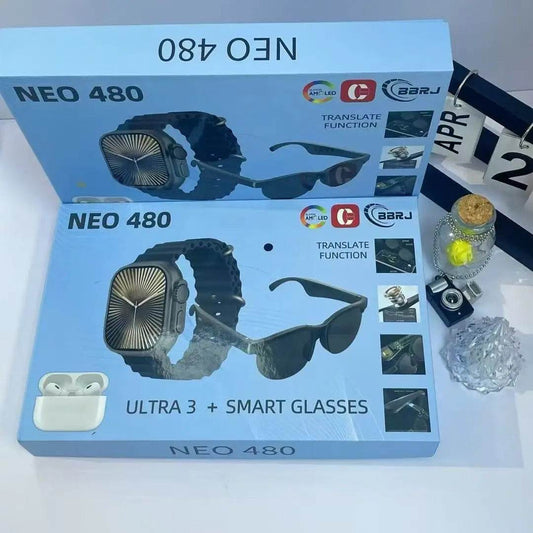 3-in-1 Smart Watch, Bluetooth Headphones, and Wireless Glasses Set - DMC Wholesale