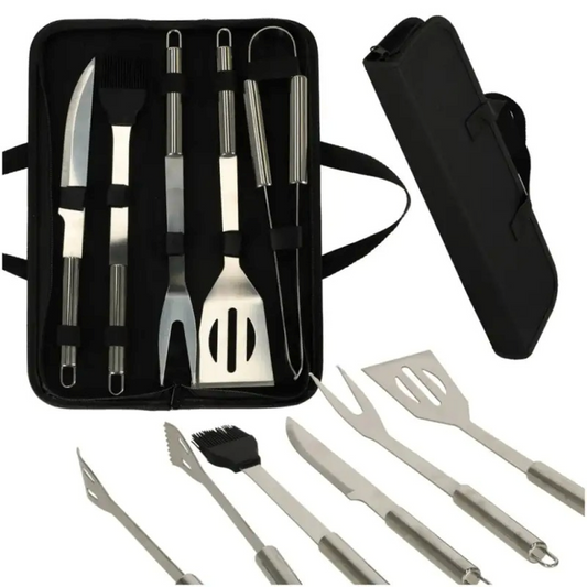 Camping Braai BBQ Tool Set With Case (6 pcs)