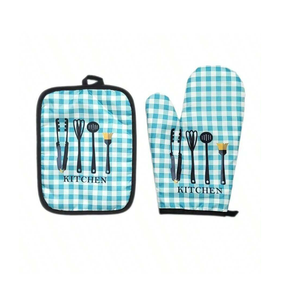 Check Oven Mitt And Potholder Set (Checkered)(2 pcs)