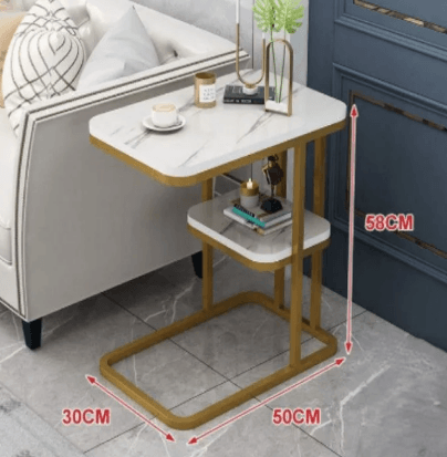 Solid Wood Side Table With Marble Finish