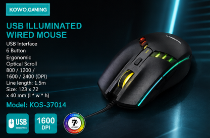 USB Illuminated Wired Mouse with RGB Lighting