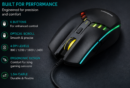 USB Illuminated Wired Mouse with RGB Lighting