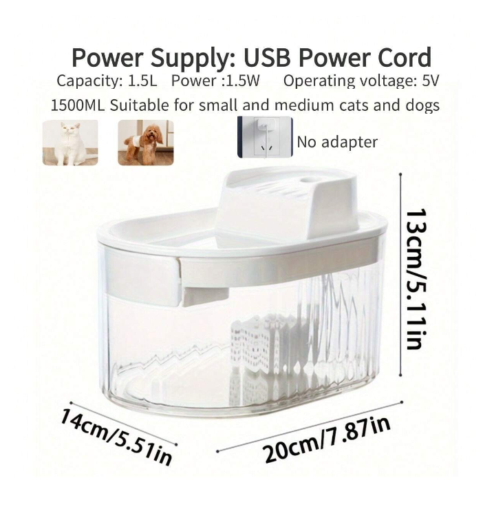 Pet Water Fountain Waterfall With Automatic Filter (1.3L)