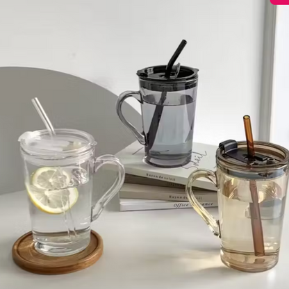 Glass Travel Mug with Lid & Straw