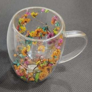 Double Walled Glass Cup (350ml)(Bright Mixed Color Flowers)