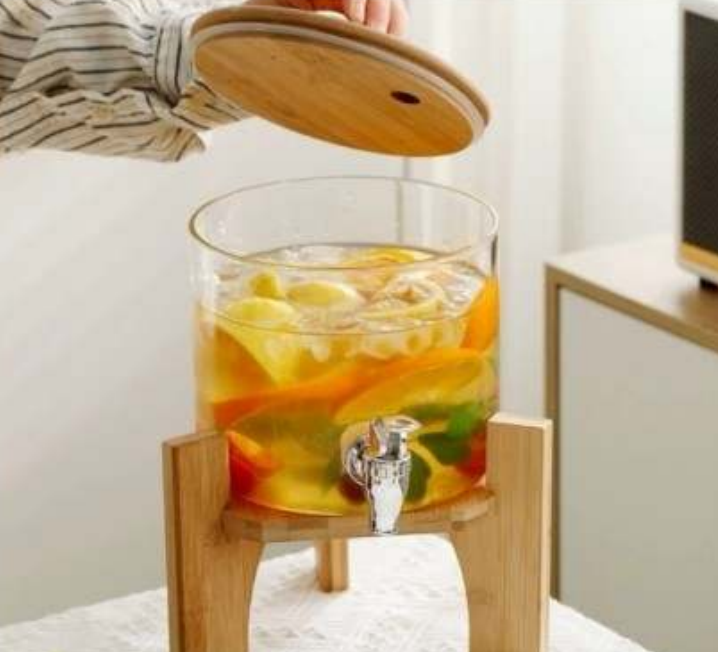 Juice Dispenser 5 Litre with Spigot and Wooden Stand (3.6L)