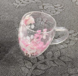 Double Walled Glass Cup (350ml)(Light Yellow Pink Flowers)