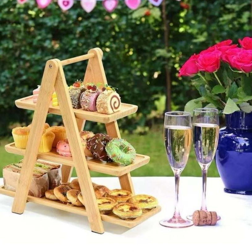 Wooden A-Frame Display Stand With Serving Trays (3 Tier)