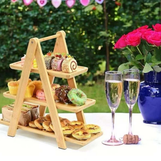 Wooden A-Frame Display Stand With Serving Trays (3 Tier)