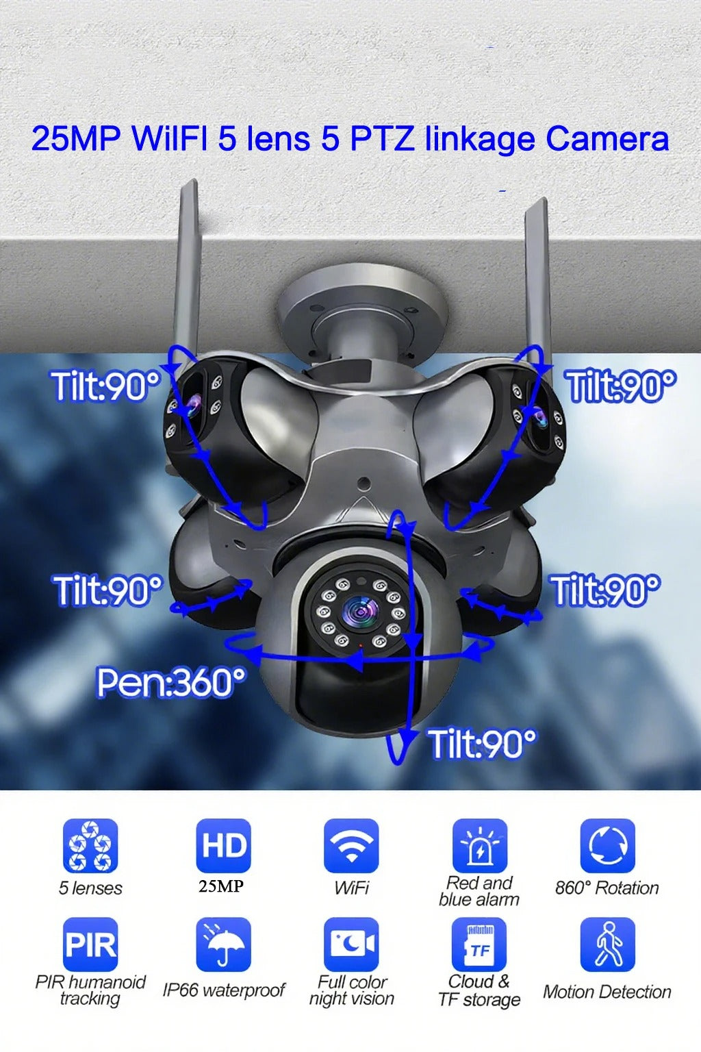 25MP Outdoor Five Lens 720 ° Rotating PTZ Camera