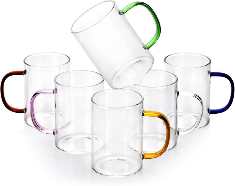 Clear Cup Set With Coloured Handles (300ml)(6 pcs)