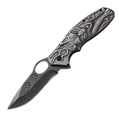 Folding Knife With Engraved Handle