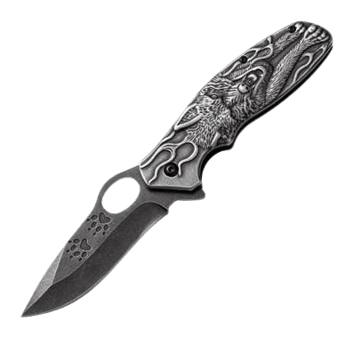 Folding Knife With Engraved Handle