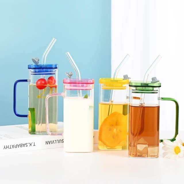 Colour-Tinted Glass Tumbler With Plastic Lid (380ml)(Each) - DMC Wholesale