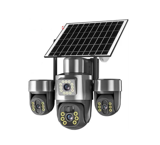 12MP Ultra HD Solar Powered WiFi PTZ Security Camera System with 3 Lens Rotation