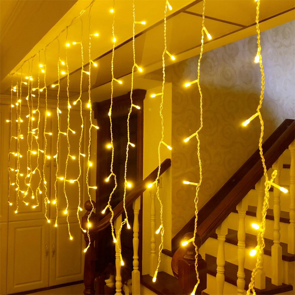LED Icicle Curtain Fairy Lights - Warm White, 3m x 3m