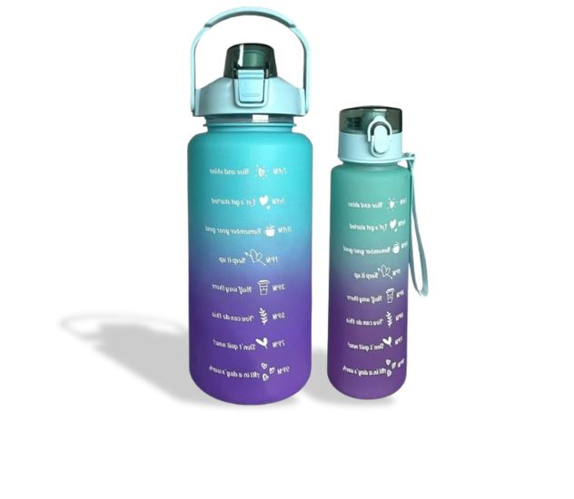 Combo: Vibrant Motivational Water Bottles (2 pcs)(Blue)