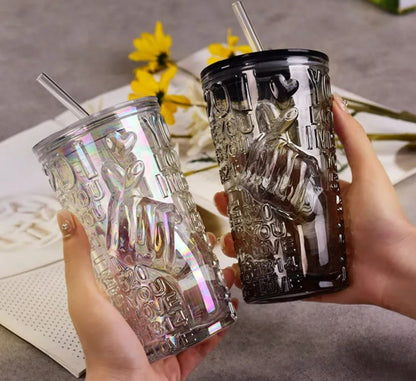 Elegant Aesthetic Glass Tumbler Mug (430ml)(Each)